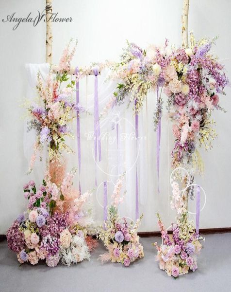 Dekorative Blumen Kränze Custom Baby Pink Purple künstliche Blume Row Hochzeitsbogen Dekor Hintergrund Arrangement Requisiten Stage Roa4949351