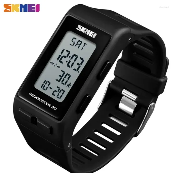 Pedômetro Skmei Fashion Pedômetro SKMEI SPORT SPORT ASSISTIR Homens Womens Casual Calorias Casual Impermeável Digital para Senhoras Relógio Masculino Feminino