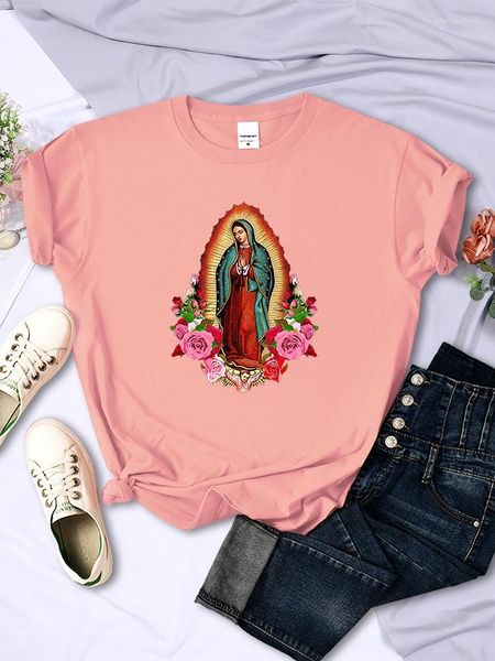 Camisetas femininas Nossa Senhora de Guadalupe Tee Creatative Creatative Creats Tops Hip Hop Moda curta Mulher casual respirável