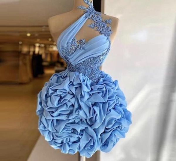 Vestidos de baile de baile azul de bebê de pescoço alto decote de decote de decote de renda de renda de cocktails colabos