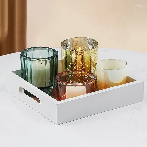 Titulares de vela Tabela de jantar portador de vidro dourado pendurado Crystal Tea Light nórdica Geométrica Portavelas decoração