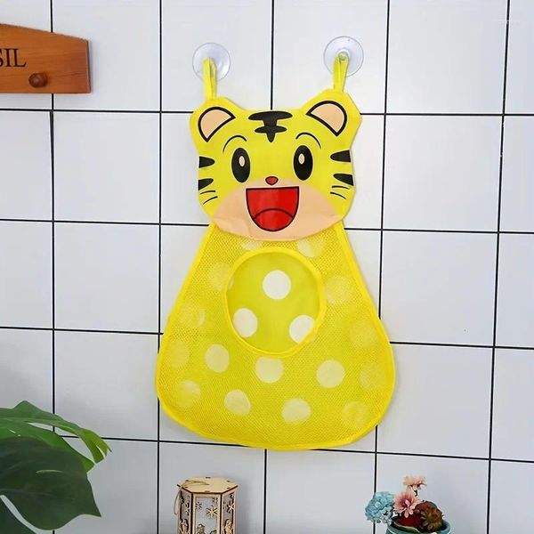 Aufbewahrungsboxen Baby Bad Spielzeug Organizer Tasche Cartoon Muster Badezimmerhalter mit Saugnäpfeln schnell trockenes Spielzeug für Zuhause