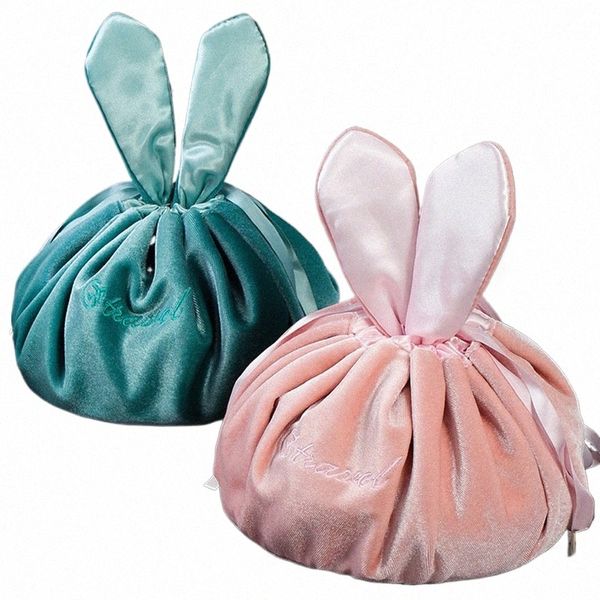 Bolsa de cosméticos redonda veet saco de maquiagem macia gatestring rabbit Ear Travel Make Up Organizer Feminino Feminino Beleza de beleza para presente K2YB#