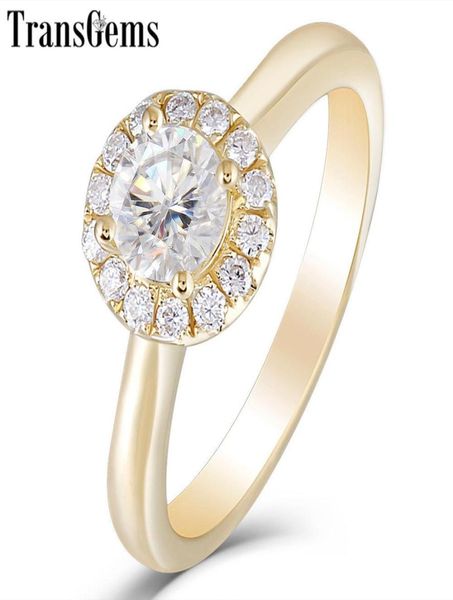 TransgeMs 14K Gold Amarelo 05ct 5mm FG Color Moissanite Noivado Ring para mulheres Classic Classic Ladies Ring With Moissanite Y1909641582