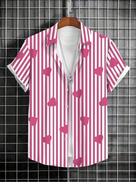 Herren-Gelegenheitshemden und Frauen lustig gestreiftes Cartoon Muster gedrucktes Design Kurzarm Mode-Button-Ups