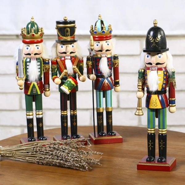 30cm Classic Nutcracker Soldier Christmas Ornamento Decorações de Natal de madeira Casa Criativa Puppet Modelo Pequeno para Crianças 240416