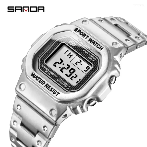 Armbanduhr Sanda Luxus Fashion G Style Herren Sportwachen LED Digital Uhren Männer lässig wasserdichte Armbanduhr Stahl Clock Relogio