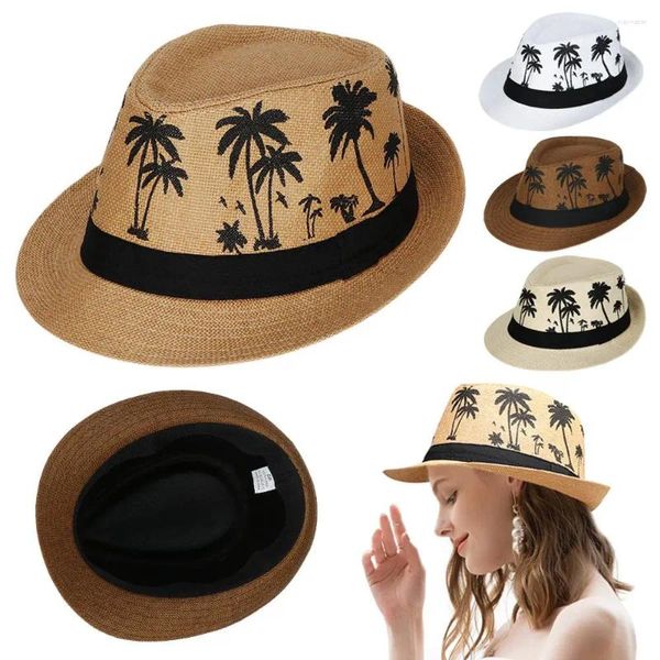 Boinas 2024 Primavera Summer Summer Beach Coconut Trees Pattern Men Mulheres Top Haps Fedora Jazz Hat Casual Fashion Sun