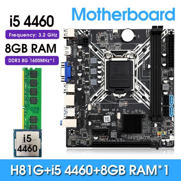 Motherboards H81 Motherboard Kit LGA 1150 mit Intel Core i5 4460 Prozessor DDR3 8 GB 1600 MHz Speicherunterstützung USB 2.0 3.0 SATA 3.0