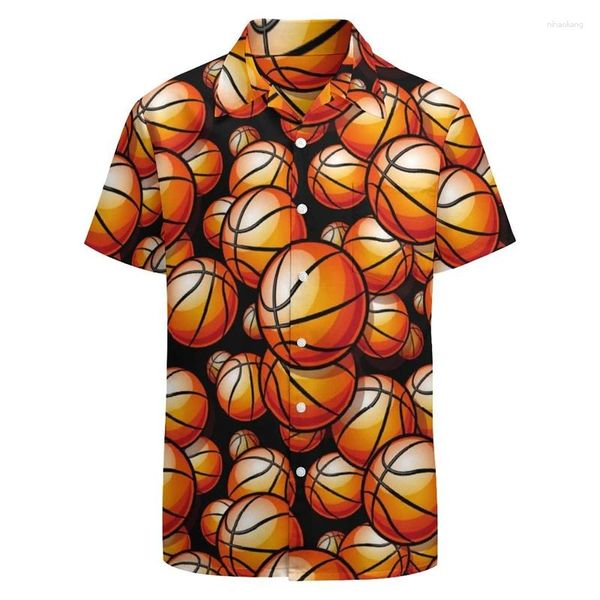 Camisas casuais de moda de moda de verão de verão de basquete havaiano Botão de impressão 3D de manga curta praia de roupas esportivas ao ar livre de grandes dimensões