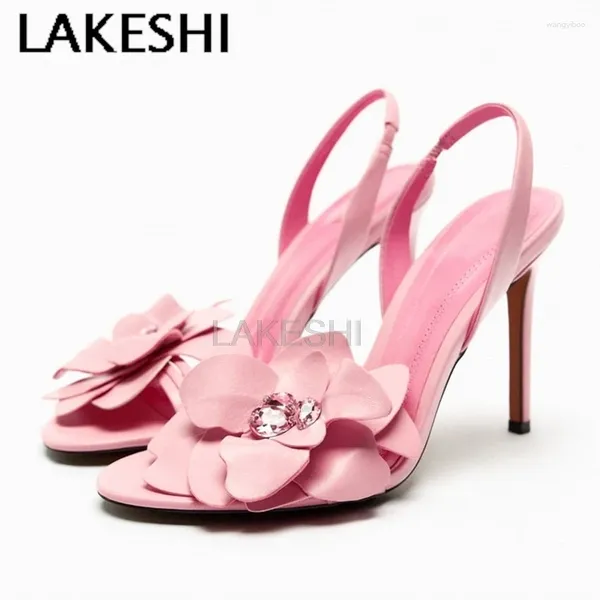 Kleiderschuhe Lakeshi Blume Pink High Heels Frauen Pumpen Party Hochzeit Braut Luxus Sommer Slingback -Sandalen sexy Stiletto Damen Damen