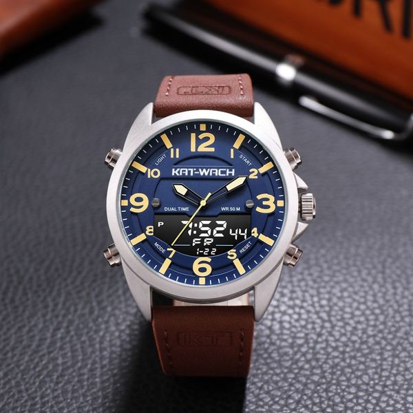 Luxury Watch Men Top Brand Leder Uhren Mann Quarz analog digitales wasserdichte Armbanduhr Big Watchuhr KLOK KT1818325W