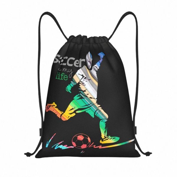Futbol benim hayatım çizmek sırt çantası kadın erkekler spor spor salonu sackpack katlanabilir dükkan çantası çuval m400#