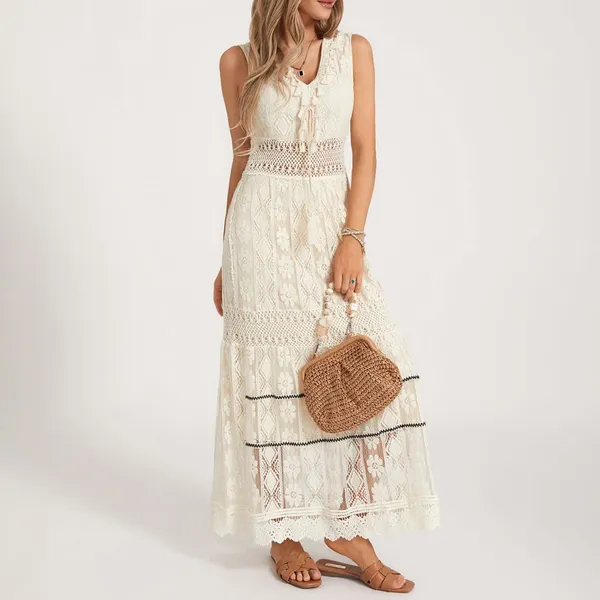 Vestidos casuais Senhoras Bohemian Holiday Lace Dress Vesti