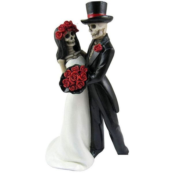 Objetos decorativos Figuras Paintada à mão Day of the Dead Dancing Skeleton Casal Halloween Gothic Lovers Romântico noivo figur dhvdq