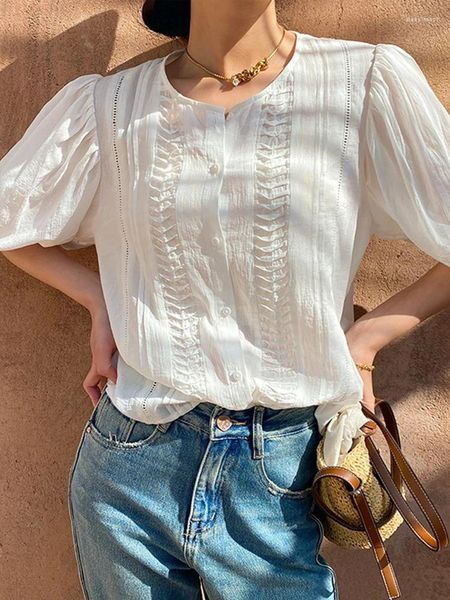 Kadınlar bluzları Çingene Edeci Zarif Fransız Yaz Bluz Gömlek Beyaz Pamuk Dantel İçi Boş Out Sheer Women Puff Sleeve Ladies Casual Tops