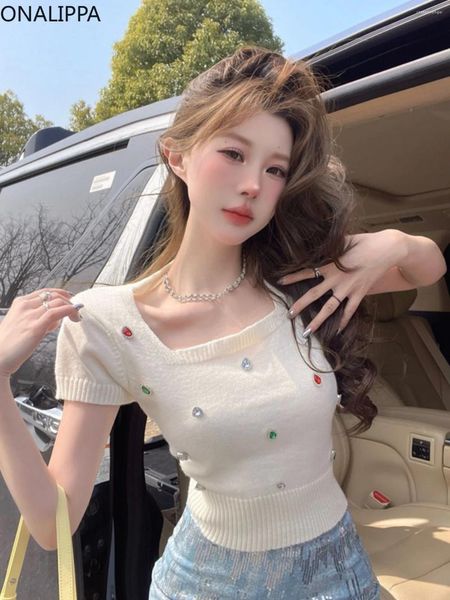 Camas femininas Onalippa Pesada Indústria Broca de unhas Sweet All Match Manking Short Short Knit Pullover Korean Chic Design Tops femininos