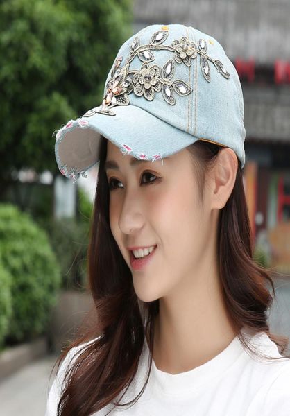 Mode Luxus Designer Ladies Cowboy Women Decal -Begrenzung Diamant -Strasshüte Blume Baseball Casual Ball Caps Sun Hat2977344