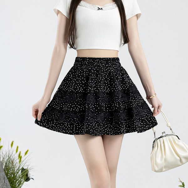 2024 Sommer neue Röcke Frauen koreanische Büro im koreanischen Stil Dame elegant vielseitig Mode hohe Taille A-Line Polka Punkt süßes dünnes Ballkleid Kurzrock weiblich