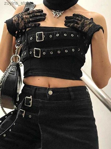 Serbatoi da donna camis serbatoi da donna weeep gothic black jeans tube top punk in stile punk patchwork corsetto senza spalline