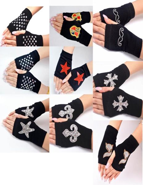 Ganze Winter Frühling Männer Frauen Fingerlose Handschuhe mit Diamantnieten Koreanische Mode -Halbfinger -Handschuhe Strickkühle Seemann Danc3035868