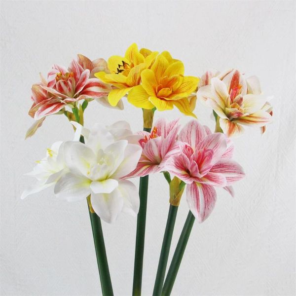 Fiori decorativi 62 cm Vero touch artificiale AMARYLLIS Flower Fleurs Artificielles Tavolo da casa Decorazione di nozze decorazioni finte Matrimonio Flore