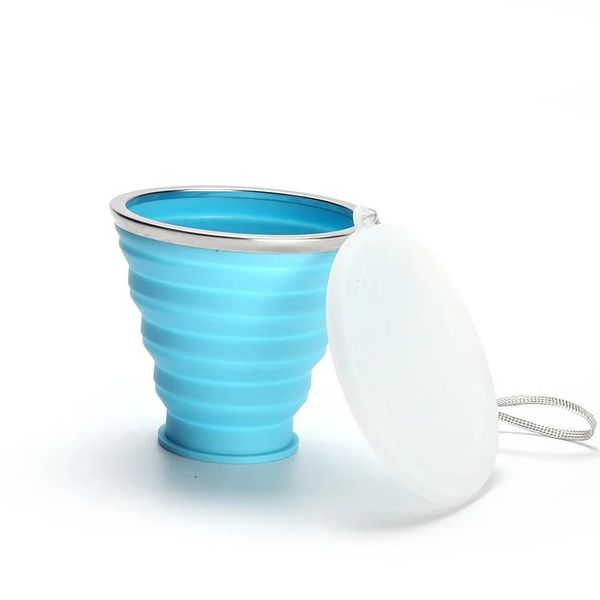 2024 180 ml/250 ml tragbarer Silikon Retractable Folding Cup mit Deckel Teleskop zusammenklappbarer Trinkbecher Outdoor Travel Water Cup tragbar