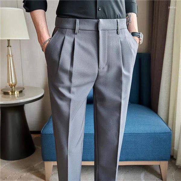 Pantaloni abiti da uomo per uomini in stile britannico pantaloni dritti di alta qualità slim fit business abbigliamento formale drappeggio casual