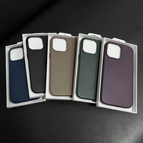 Casos magnéticos de couro Casos de qualidade 1: 1 para iPhone 15 Pro Max 15 Plus Case sem fio carregando com a animação de atração magnética Pono com caixa