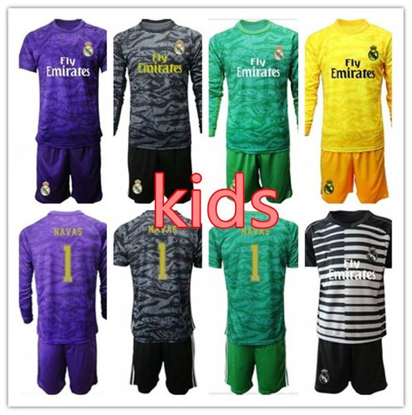 2019 20 Real Madrid Kinderfußball -Torhüteruniformen 25 Courtois 1 Navas Bale Ramos Morata Purple Yellow Youth Goalie Kit625990