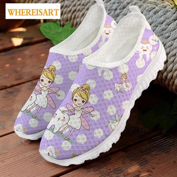 Casual Schuhe, in denen lustige Cartoon Zahnfee/Zahnarzt/Zahnmuster Girl Slip on Sneakers Brand Design Purpur Sommer