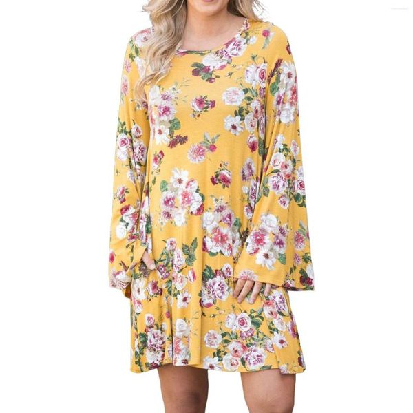 Lässige Kleider Damen Modemote Puff Ärmel von Schulter Mini Kleid Blumendruck Plus Größe Lose für Frauen Vestido Robe