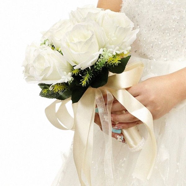 Bridal FR Bouquet Wedding Supplies Artificial Silk Rose Pey FR Bouquet Bouquets Bouquets de Qualidade de Bouquet de Casamento V8mi#