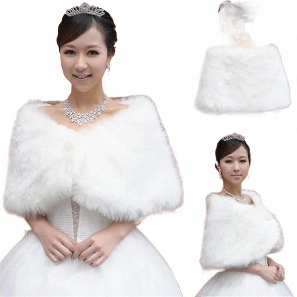 2024 Hot Sale Fi Elegant warmes Kunstfell Elfenbein Weißer Bolero Hochzeitswickel Schal Brautjacke Mantel Akquiser Pearl OJ00188 J8SP#