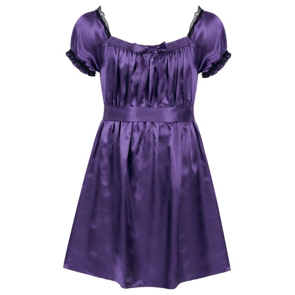 Unterwäsche Herren Crossdress Dessy Sissy Kleid Quadratausschnitt glänzender weiches Satin High -Low -Design -Kleid mit Schärpen -Sissy -Nachtwäsche Unterwäsche