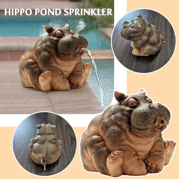 Hippo Decor Pond Spitter estátua Hippo Jardim estátua ao ar livre Lanque de animais Pond Sprinkler Yard Garden Decoration 240411