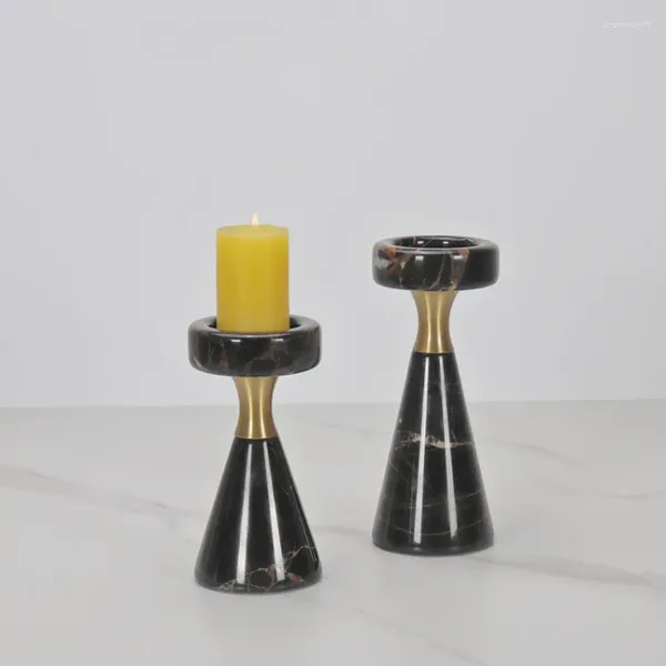 Titulares de velas Botivo de mármore natural Splicing cônico metal metal preto ouro caver