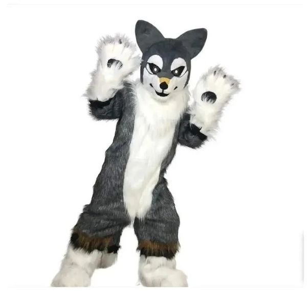 2024 Hot Sales Husky Fox Hund Wolf Fell Maskottchen Kostümanzug Halloween Party Game -Outfit Halloween Adult News