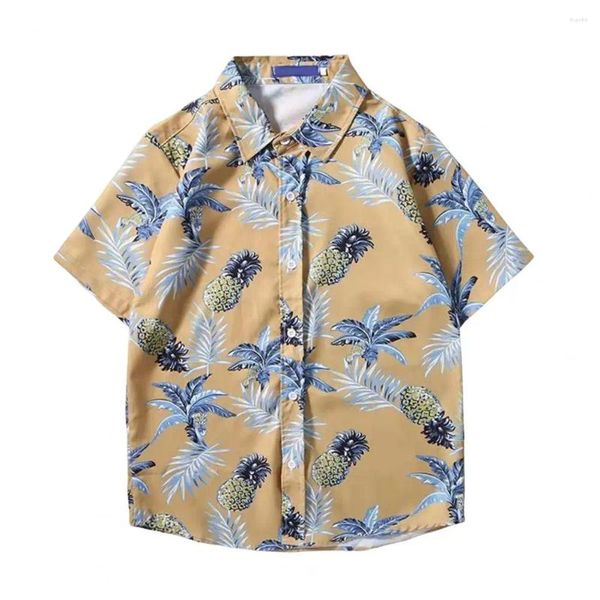 Camicie casual maschile da uomo camicia da uomo a petto singolo stile tropicale con stampato colorato tessuto a secco rapido per spiaggia di vacanza