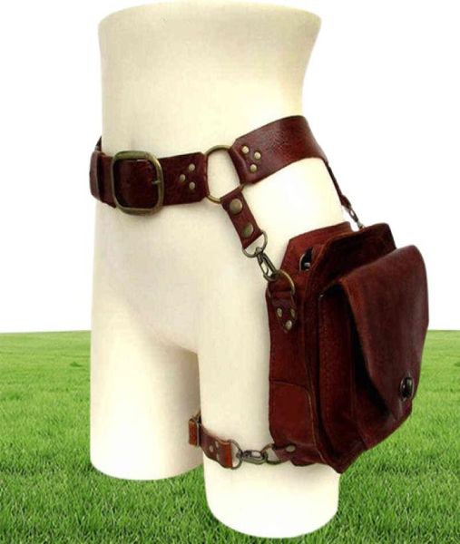 Costura do tema Cintura medieval Cinto da cintura bolsa steampunk de couro fanny para homens homens Viking Knight Cosplay Costume Motorcycle TH6595250