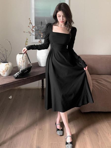 Lässige Kleider indoit französischer königlicher Stil Langarm Kleid weibliche elegante erwachsene Frau wie Frau Wind Fancy Black Slimming