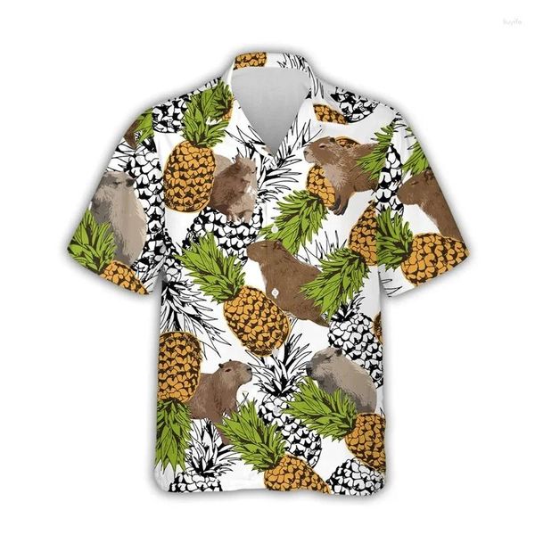 Männer lässige Hemden Est Capybara Grafik für Männer Kleidung 3D -Druck Hawaiian Aloha Beach Shirt Kurzarm Y2K süße Kinder Tops Lapel Bluse