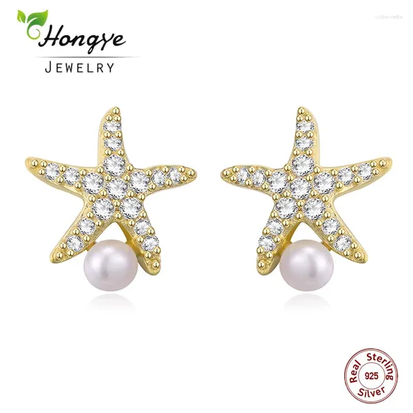 Orecchini per borchie Hongye 925 Sterling Sterling Small Round Acqua dolce Starfish per le donne Gioielli per il fidanzamento del matrimonio