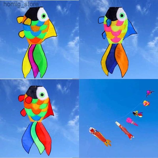 Kite Accessoires kostenloser Versand großer Fisch Windsocks Kite Schwänze Ripstop Nylon Stoff Eagle Kite Fliege Fallschirm Weifang Kite Kinder Spielzeug Fabrik Y240416