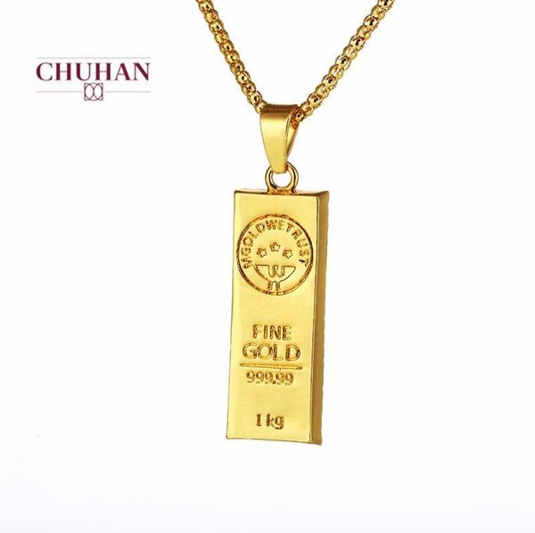 Чухан Золотой бар с формой подвесной ожерелье хип -хоп