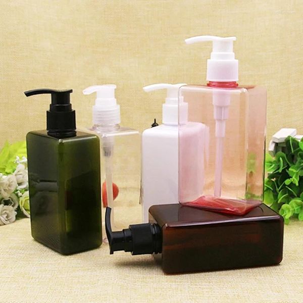 Depolama şişeleri 20pcs 300ml boş kare doldurulabilir plastik beyaz pres pompası makyaj duş jel sıvı sabun şampuanı kozmetik ambalaj