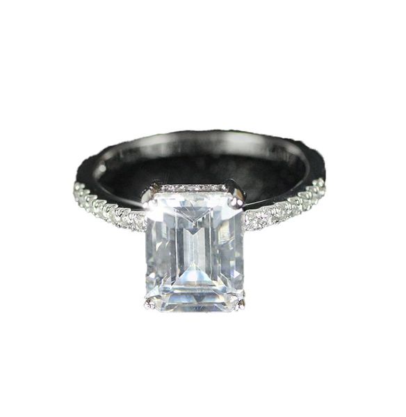 Original 925 Sterling Silber Engagement Eheringe für Frauen Luxus Emerald Cut 4CT Simulierte Diamantplatin -Schmuckgröße 512323811