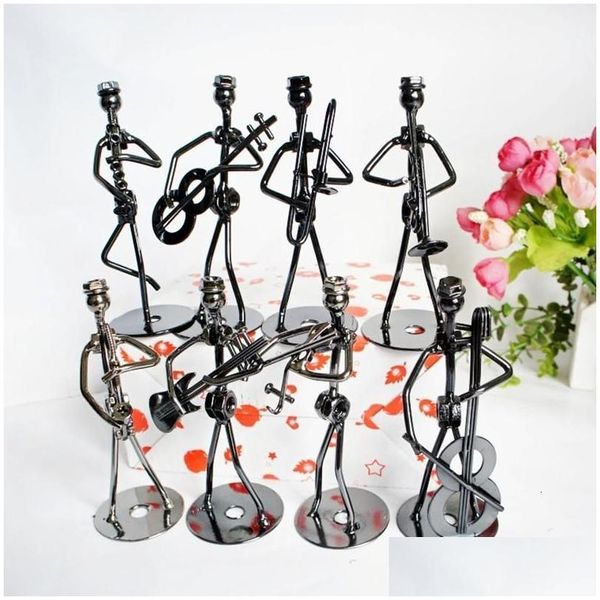 Dekorative Objekte Figuren 8pcs Musiker -Gitarrist Metal Statue Musical Instrument Iron Art Collectible Figurine Home Cafe o dhqox