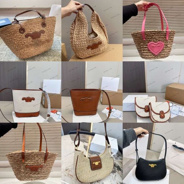 Lüks logo kabartmalı saman çanta kadın rafia tote çanta tasarımcı çanta çim kumaş örgü örgü hobo debriyaj rahat plaj alışveriş sepeti crossbody omuz çantası