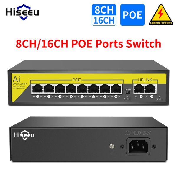 Sistema 48V Poe Switch 8 16 portas 2 Uplink 10/100Mbps IEEE 802.3 AF/AT FOR IP CAMANE